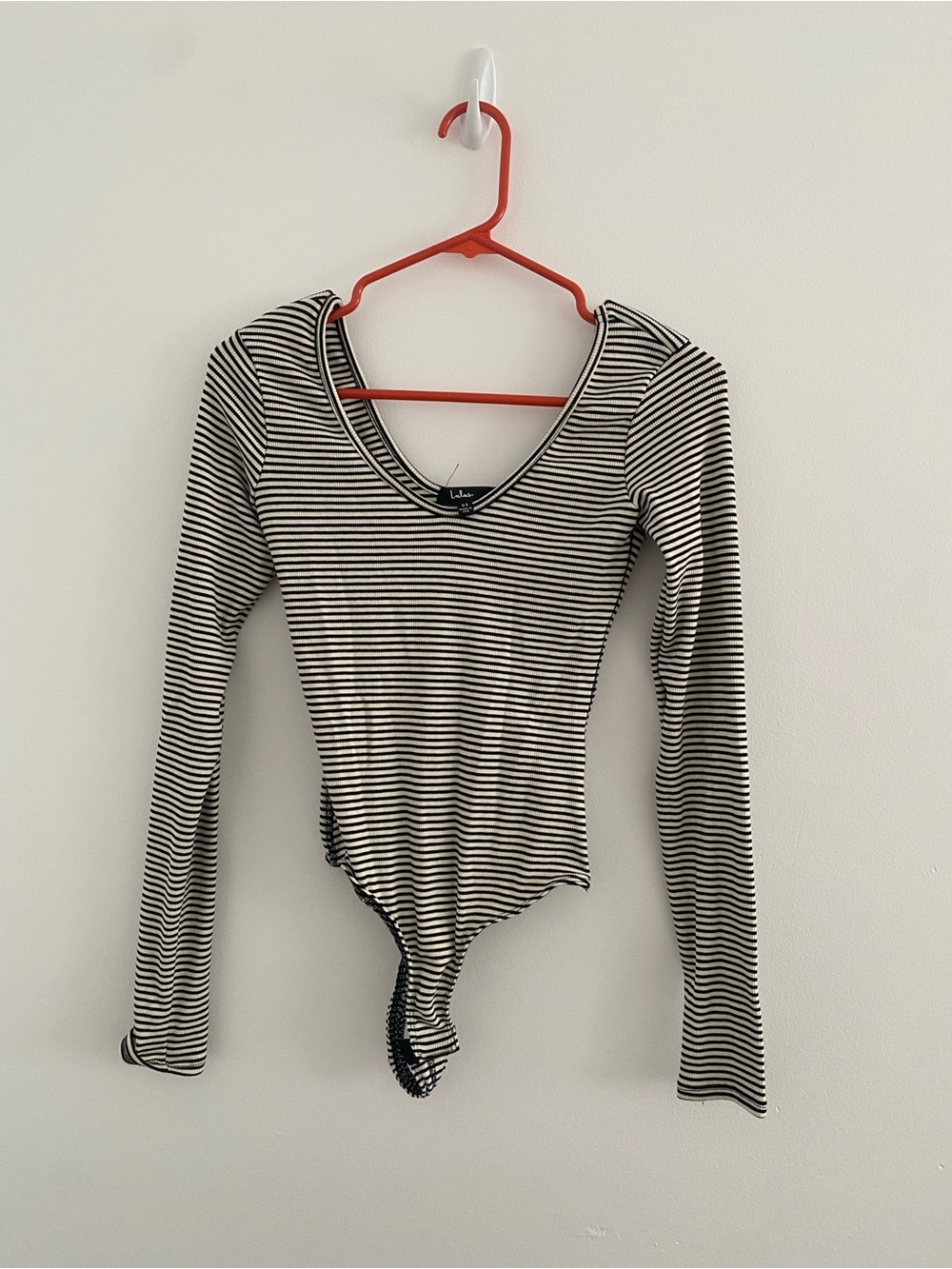 Lulus Classic Black & White Striped Long-Sleeve Bodysuit Size XS
